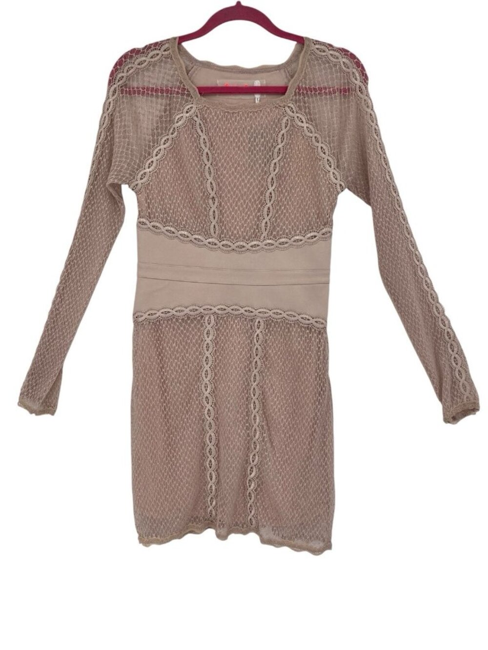 Free People Size Small Mixed Mesh Bodycon Dress In Champagne NEW